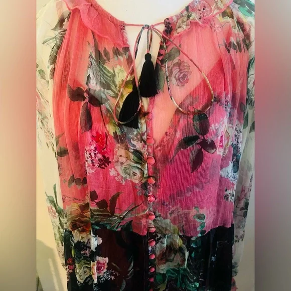 Johnny Was Floral limited edition Silk Button-Down mini dress with slip dress - Picture 2 of 6